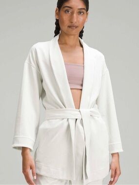 lululemon athletica Light Gray Ribbed Tie-Waist Robe